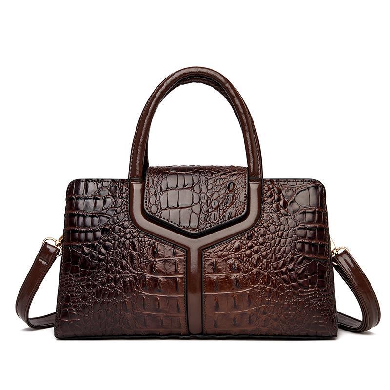 Women's Quality Crocodile Pattern Fashion Retro Large Handbags