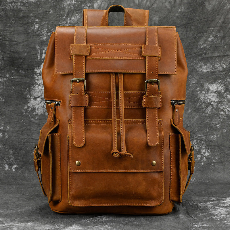 Men's Vintage Crazy Horse Leather Large Capacity Backpacks