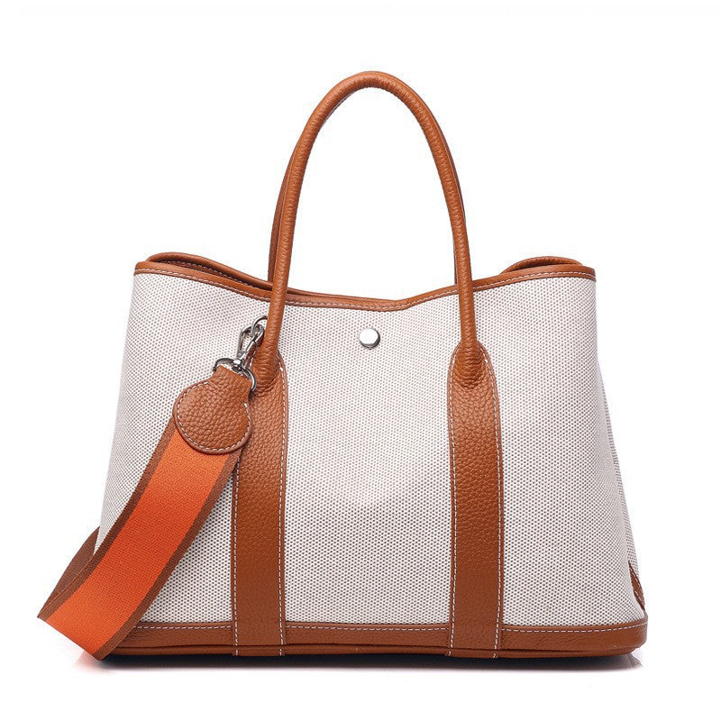 Women's With Canvas Genuine Leather Stuffed Red Handbags