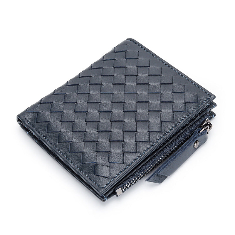 Women's Sheepskin Woven Short Full Leather Vertical Ladies Wallets