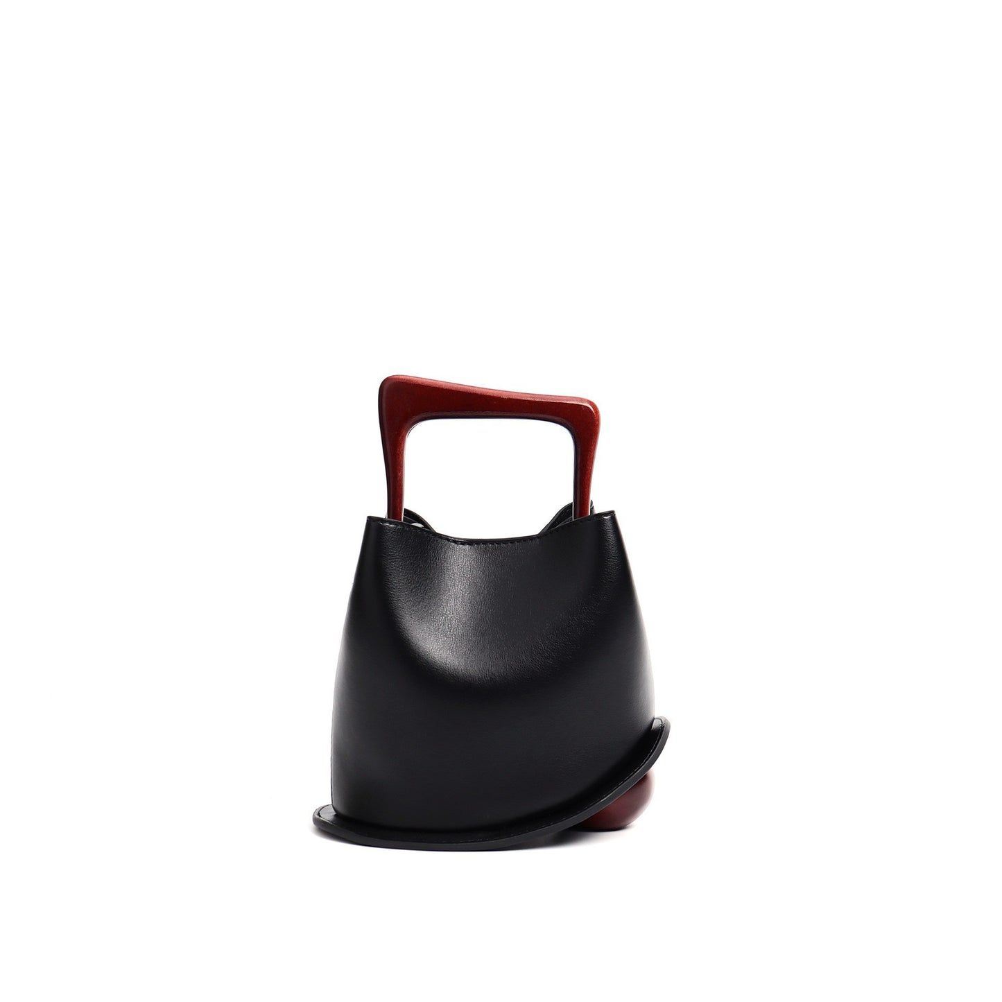 Women's Imported Cowhide Commuter Basket Wooden Portable Handbags