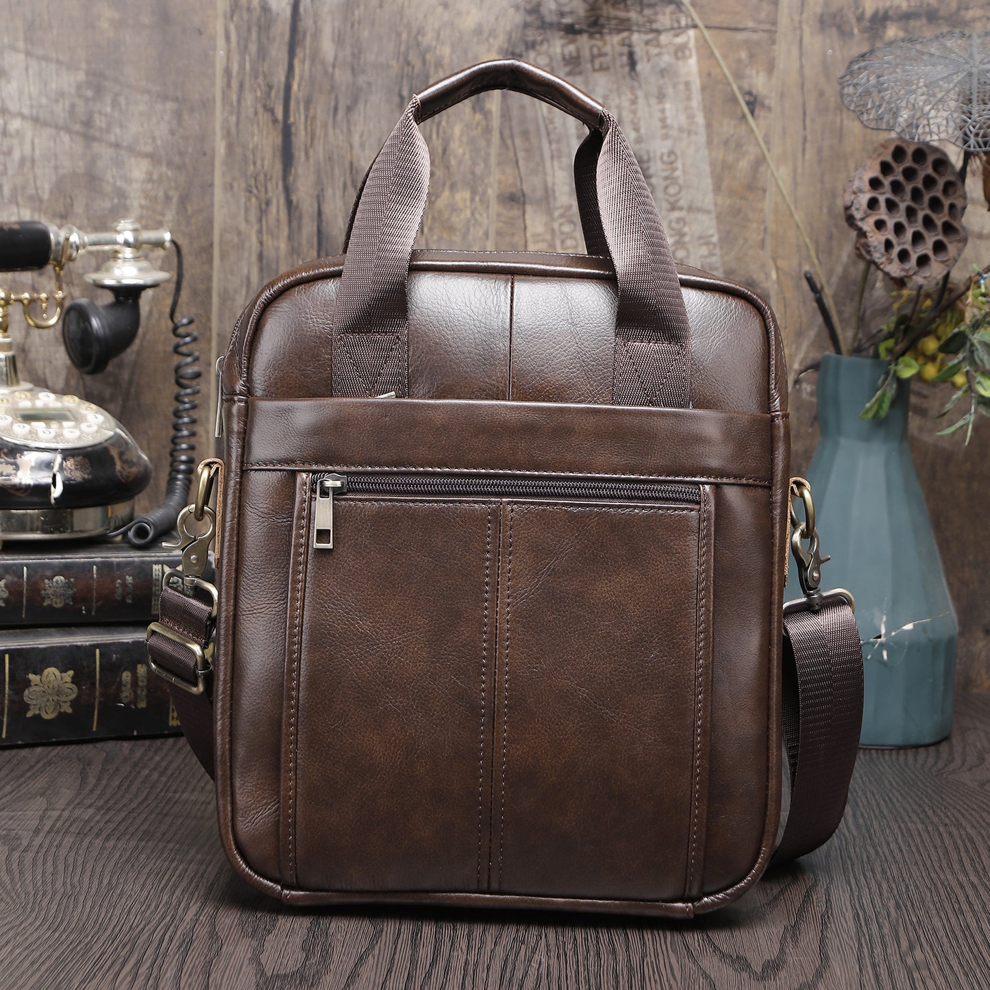 Men's Genuine Leather Handmade First Layer Cowhide Men's Handbags