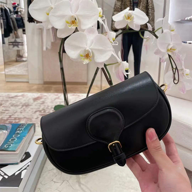 Women's Flip Saddle Simple Portable Crescent Leather Shoulder Bags