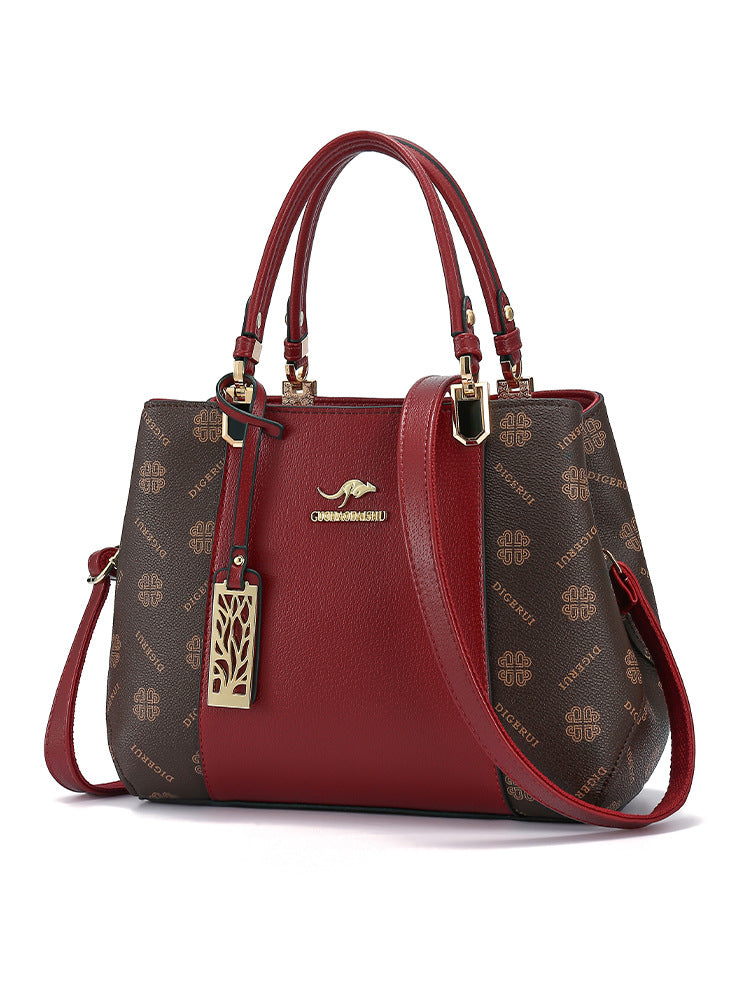 Color Contrast Patchwork Mother's Wine Red Handbags