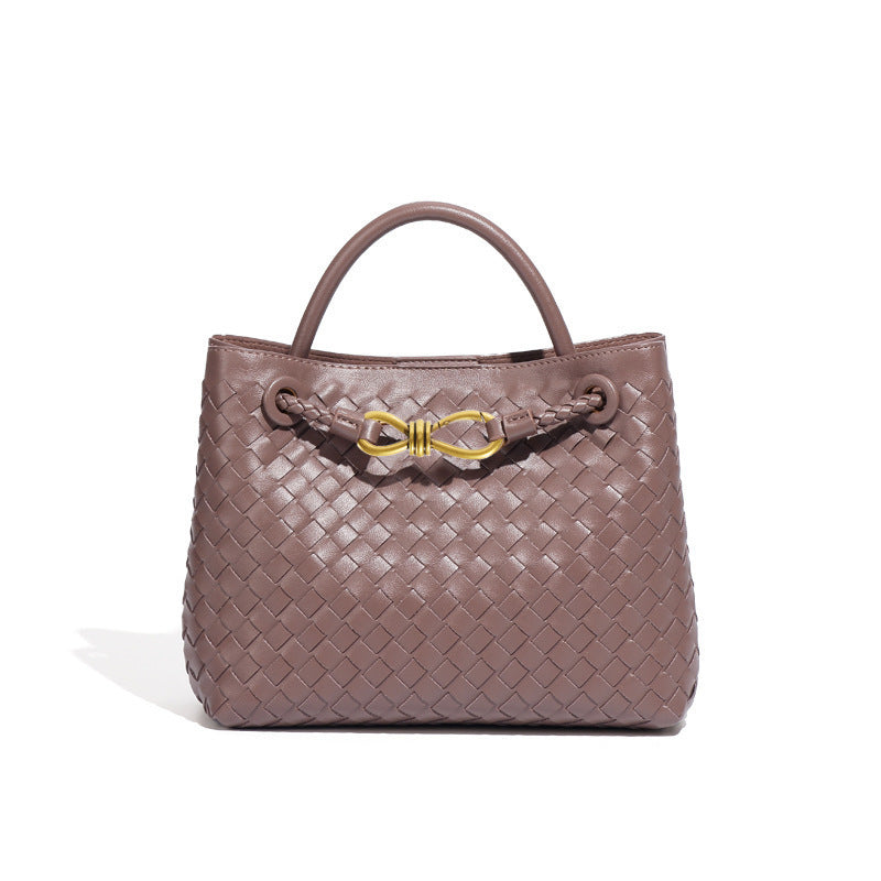 Women's Woven Handmade Weaving Metal Cord Fastener Crossbody Bags