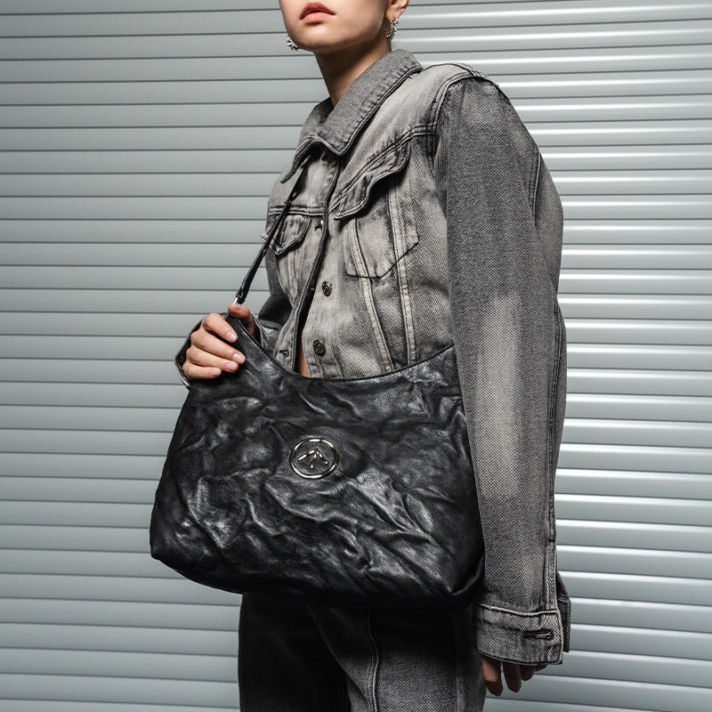 Black Stone Large Italian Vegetable Tanned Crossbody Bags