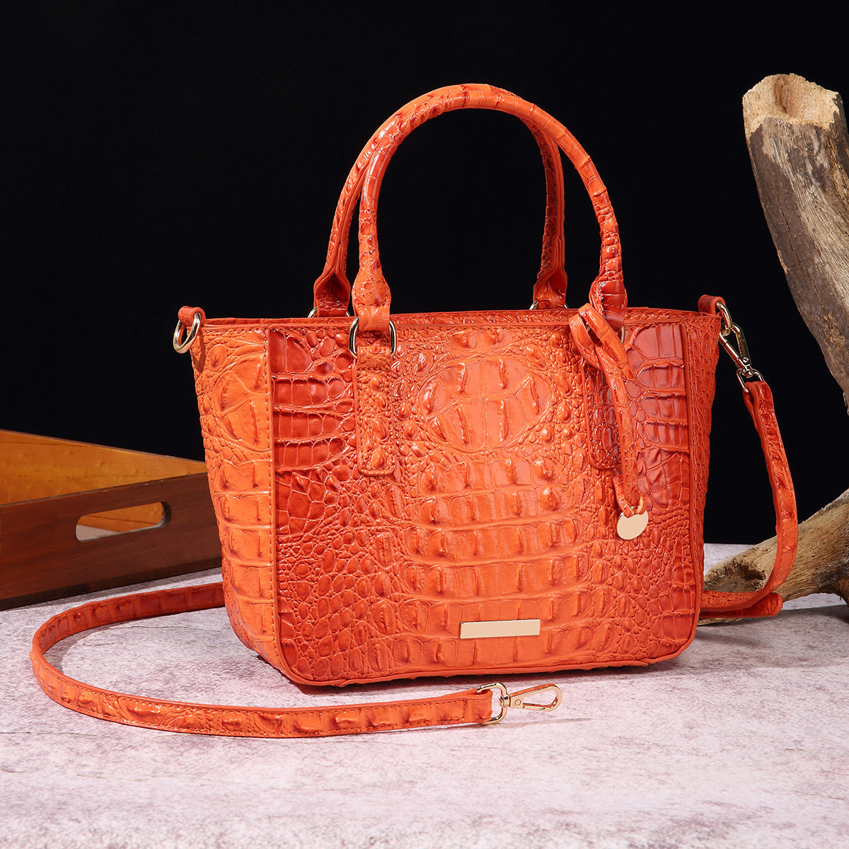 Women's Portable Underarm Vintage Brahmin Crocodile Pattern Handbags