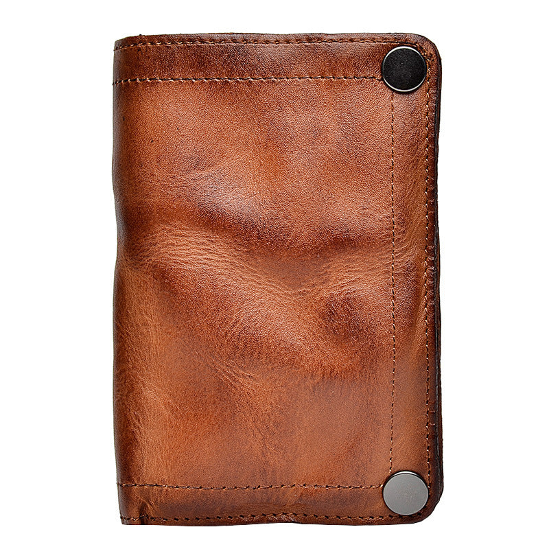 Men's Pleated Vegetable Tanning Leather Retro Large Men's Wallets