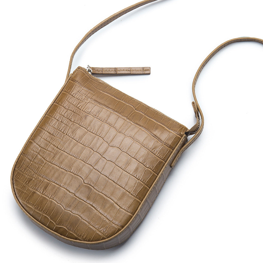 Women's Mini Saddle Female Crocodile Pattern Genuine Bags