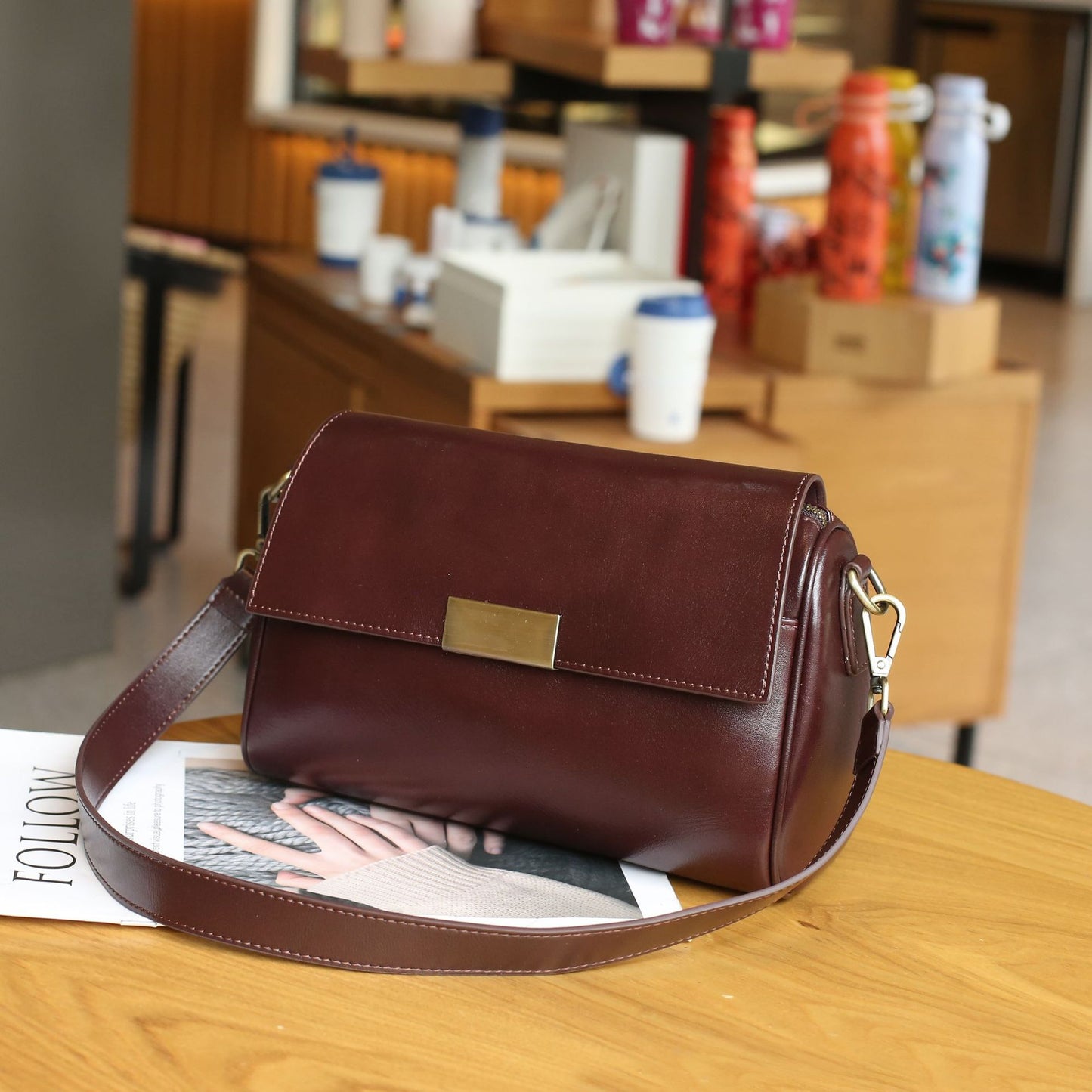 Women's Tanned Leather Cow Single Lady's Fashion Shoulder Bags