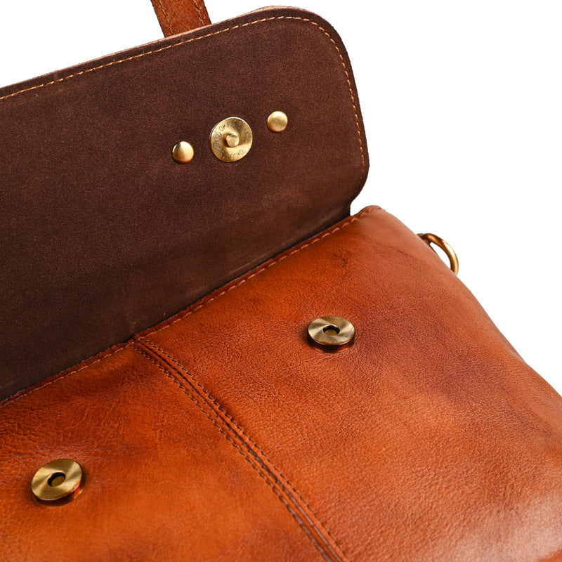 Women's Layer Cowhide Handmade Colored Vegetable Tanned Crossbody Bags