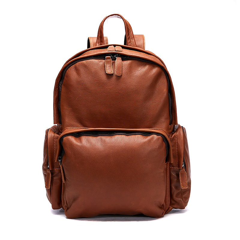 Men's Leather Leisure Large Capacity First Layer Backpacks