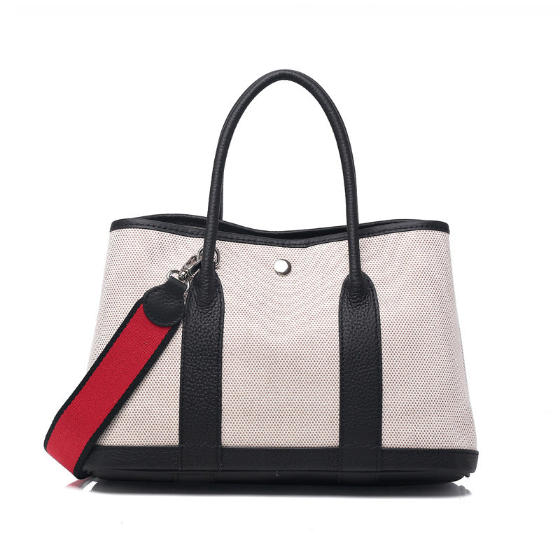 Women's With Canvas Genuine Leather Stuffed Red Handbags