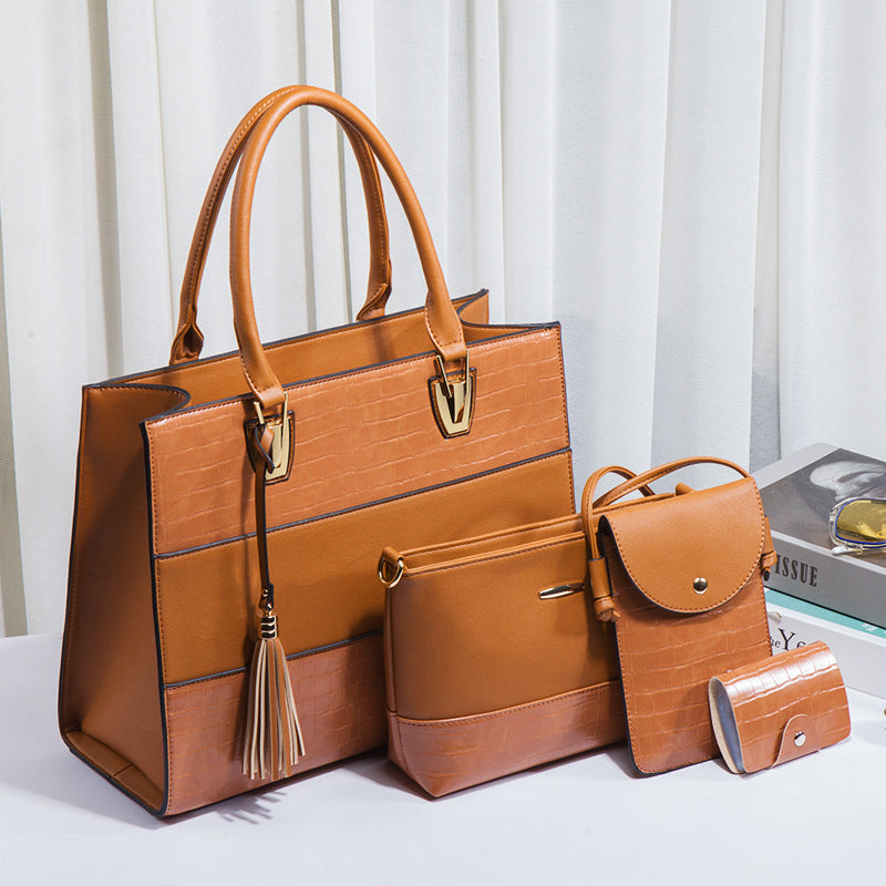 Women's Fashionable Portable Retro Crocodile Pattern Set Handbags