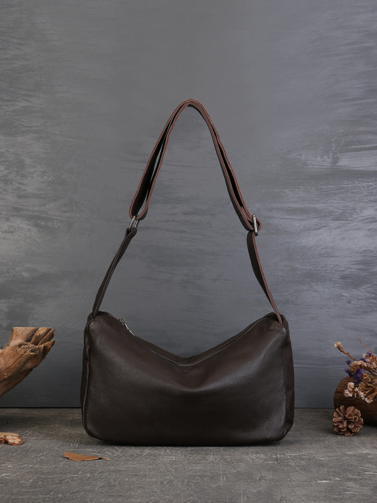 Women's First Layer Cowhide American Retro Solid Color Soft Shoulder Bags