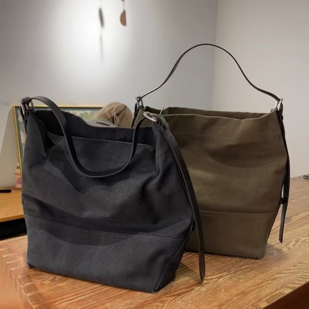 Large Vintage Fabric With Leather Capacity Crossbody Bags
