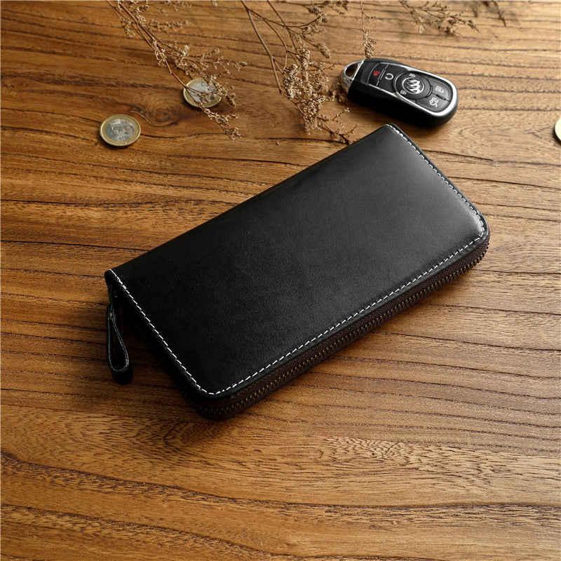 Men's Tanned Long Genuine Leather Zipper First Layer Men's Wallets