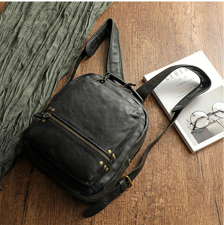 Vegetable Tanning Leather Washing Waxing Polishing Zipper Copper Backpacks