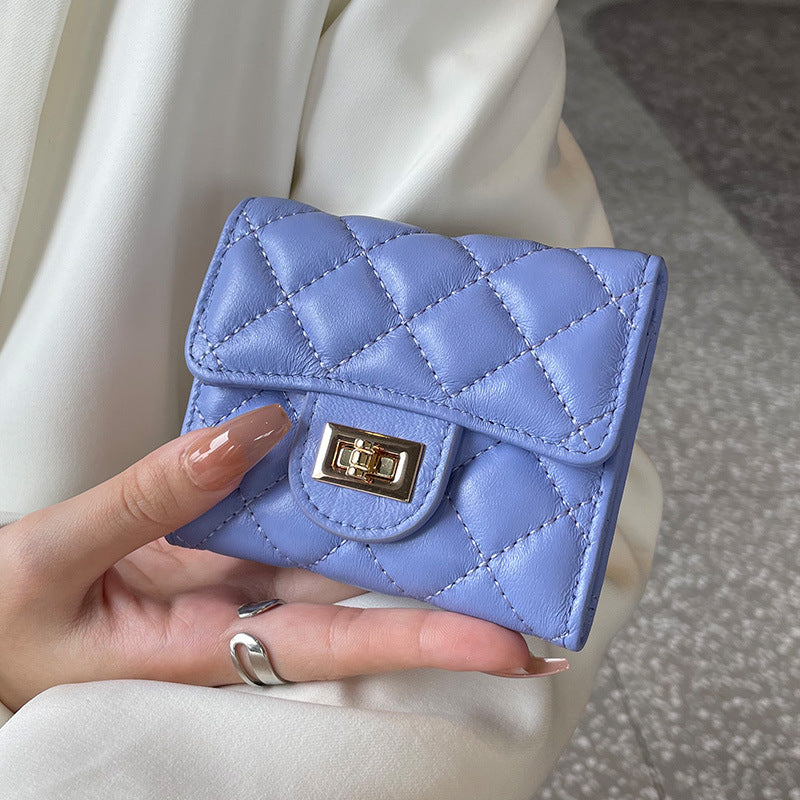 Women's Leather Short Three Folding Compact Diamond Ladies Wallets