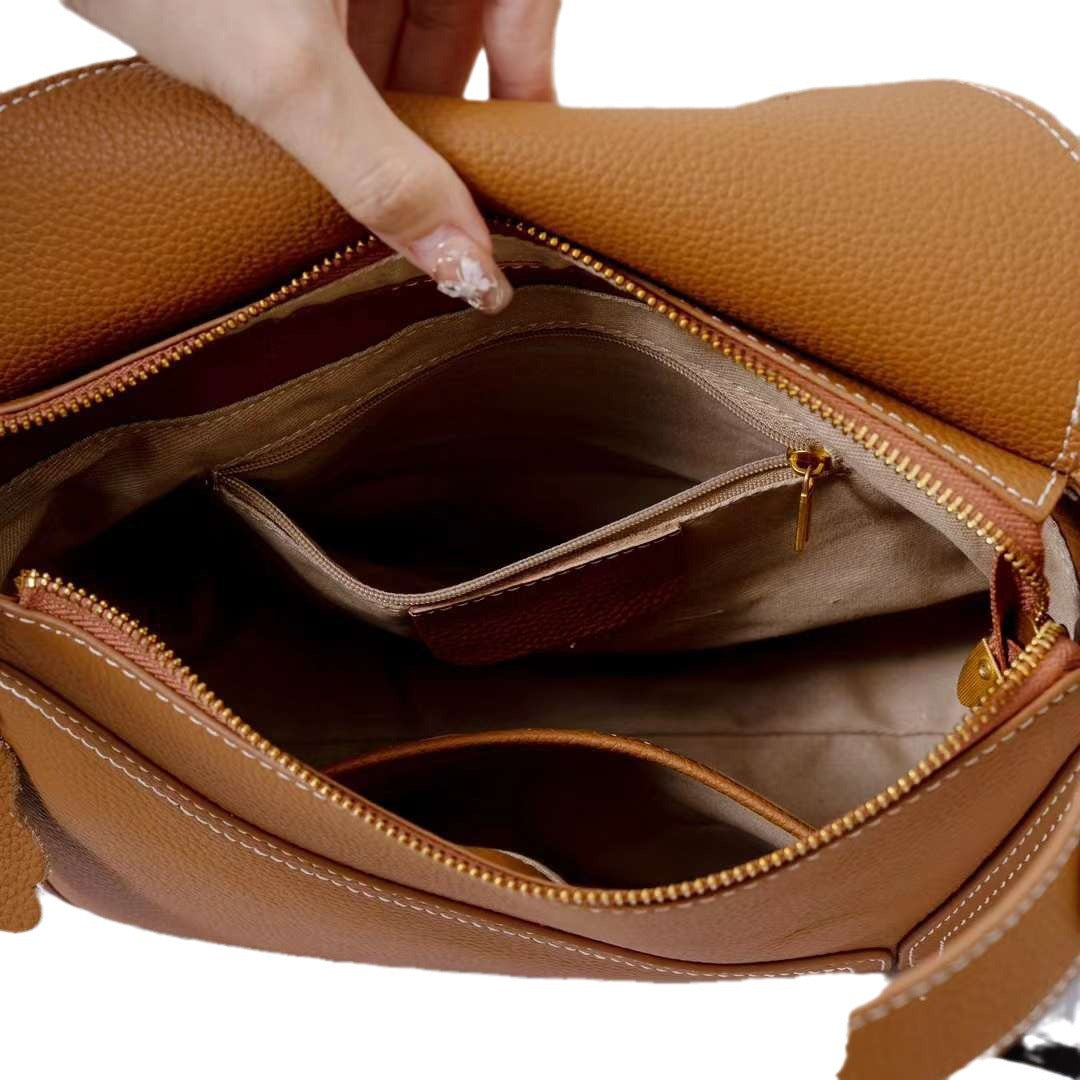 Women's Genuine Leather First Layer Cowhide Geometric Shoulder Bags