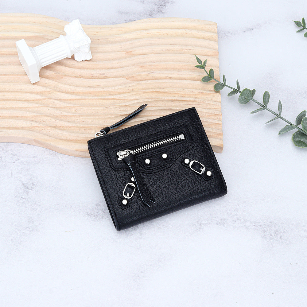 Women's Genuine Rivet Multiple Slots Fold First Ladies Wallets