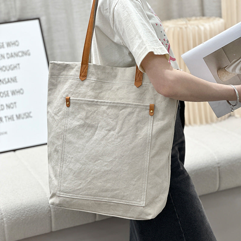 Women's Versatile Canvas Solid Color Commuter College Shoulder Bags
