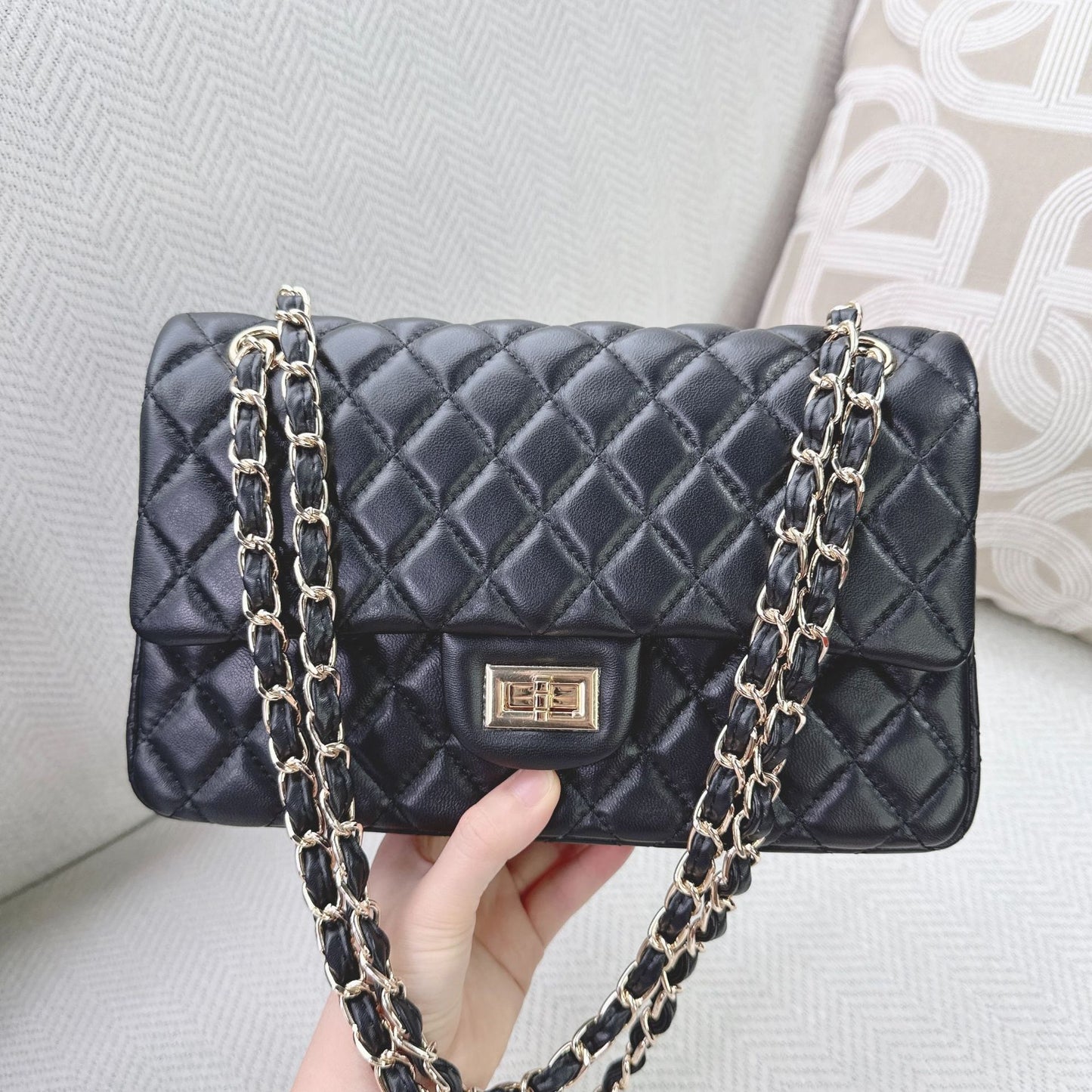 Women's Genuine Leather Classic Style Diamond Chain Armpit Bags