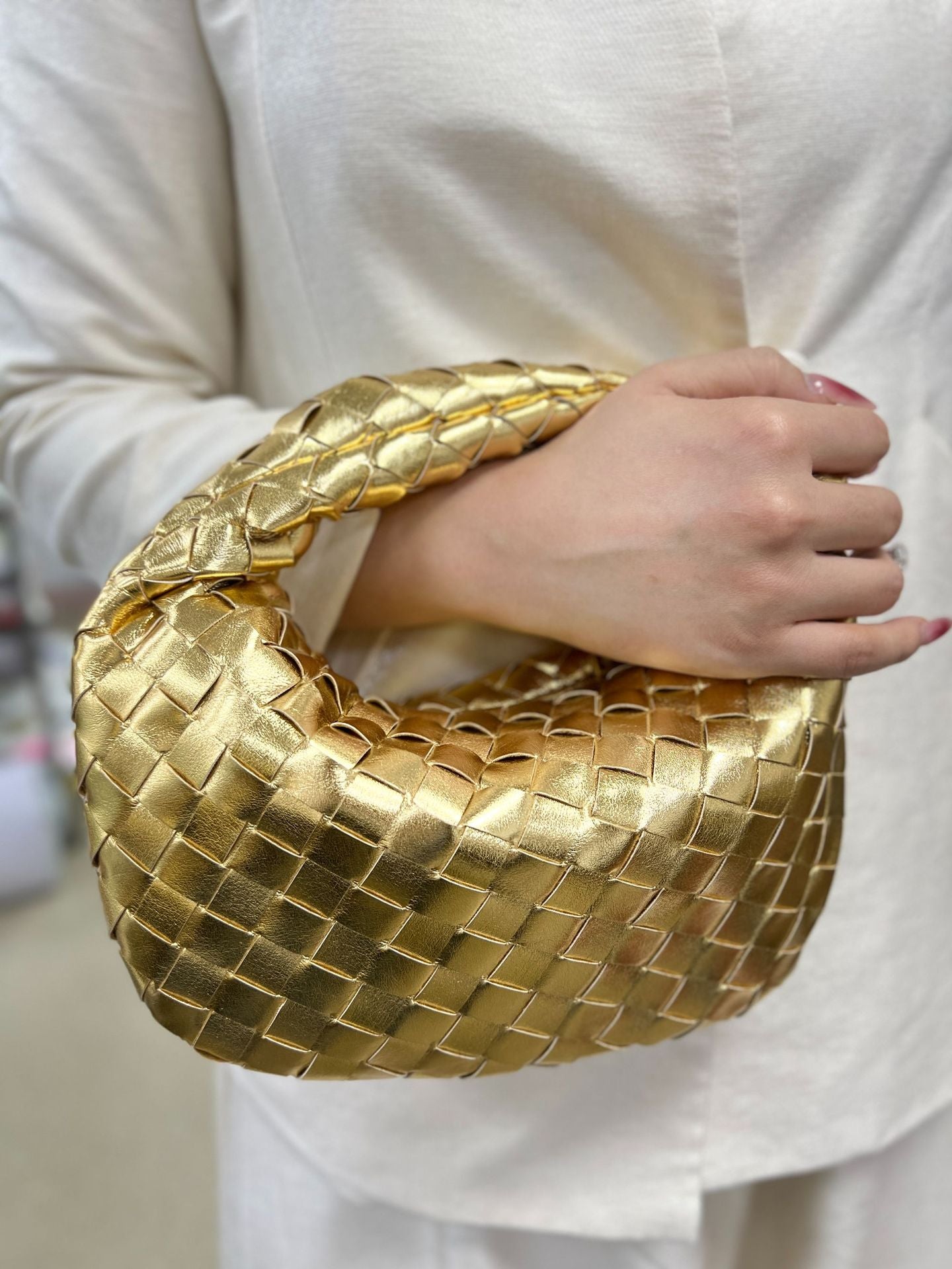 Woven Female Cloud Croissant Hand Holding Handbags