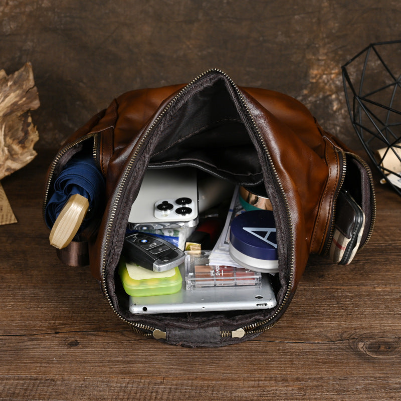 Women's First Layer Cowhide Soft Retro Leisure Backpacks