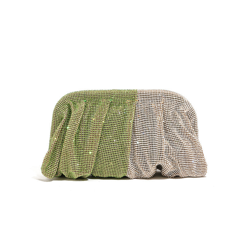 Hand Clutch Pleated Chain Rhinestone Cloud Clip Bags