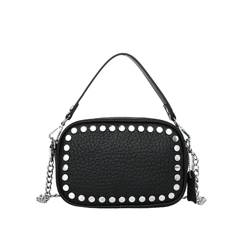 Women's Genuine Leather Fashion Rivet Top Layer Bags