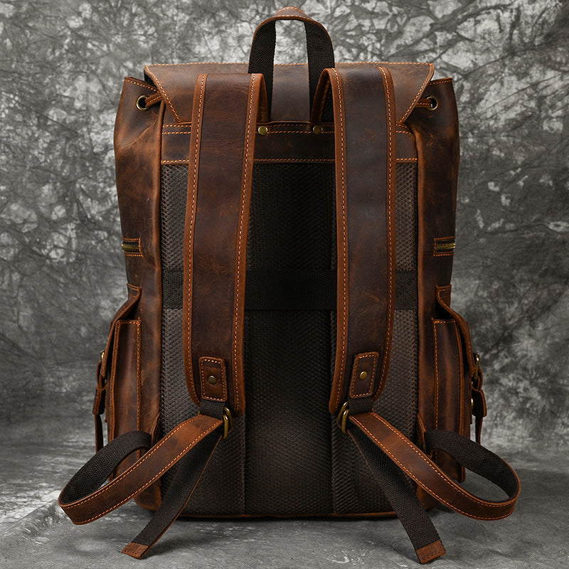 Men's Vintage Crazy Horse Leather Large Capacity Backpacks