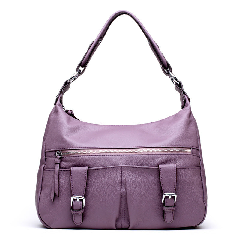Women's Pleated Large Capacity Leather First Layer Handbags