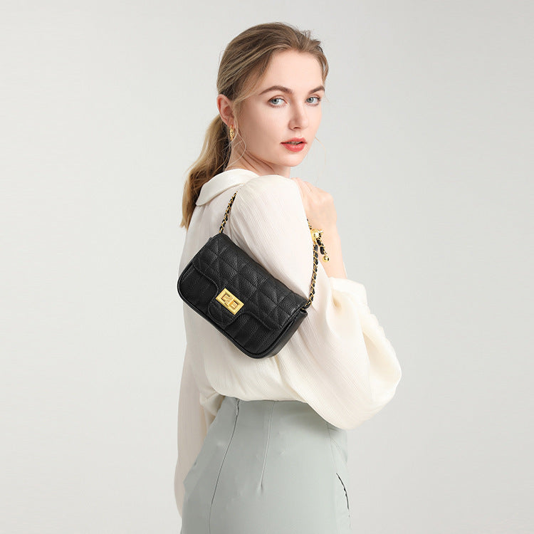 Genuine Leather Chain Diamond Style Texture Crossbody Bags