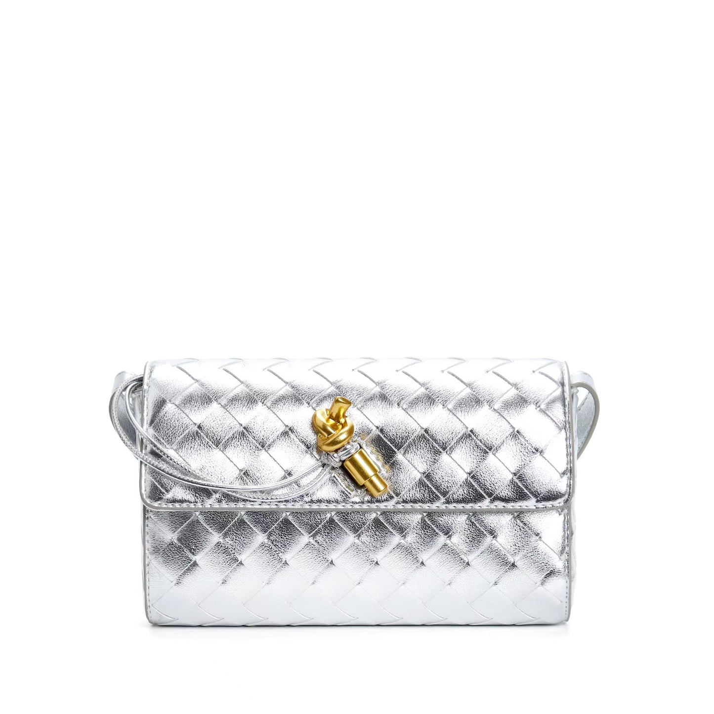 Woven Cowhide Golden Classic Style Rhombus Crossbody Bags