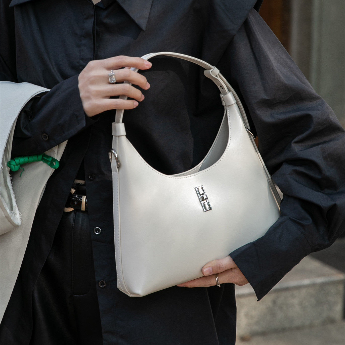 Genuine Leather Retro Baguette Underarm Moon Shoulder Bags