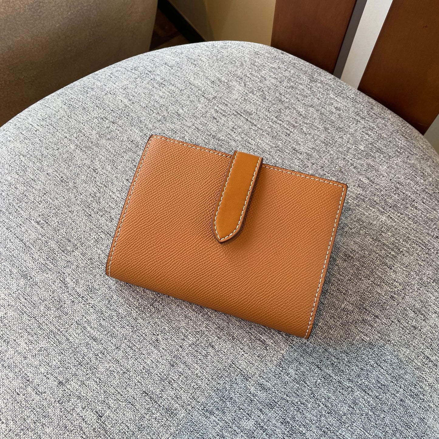 Cowhide Change Contrast Color Design Large Card Holder