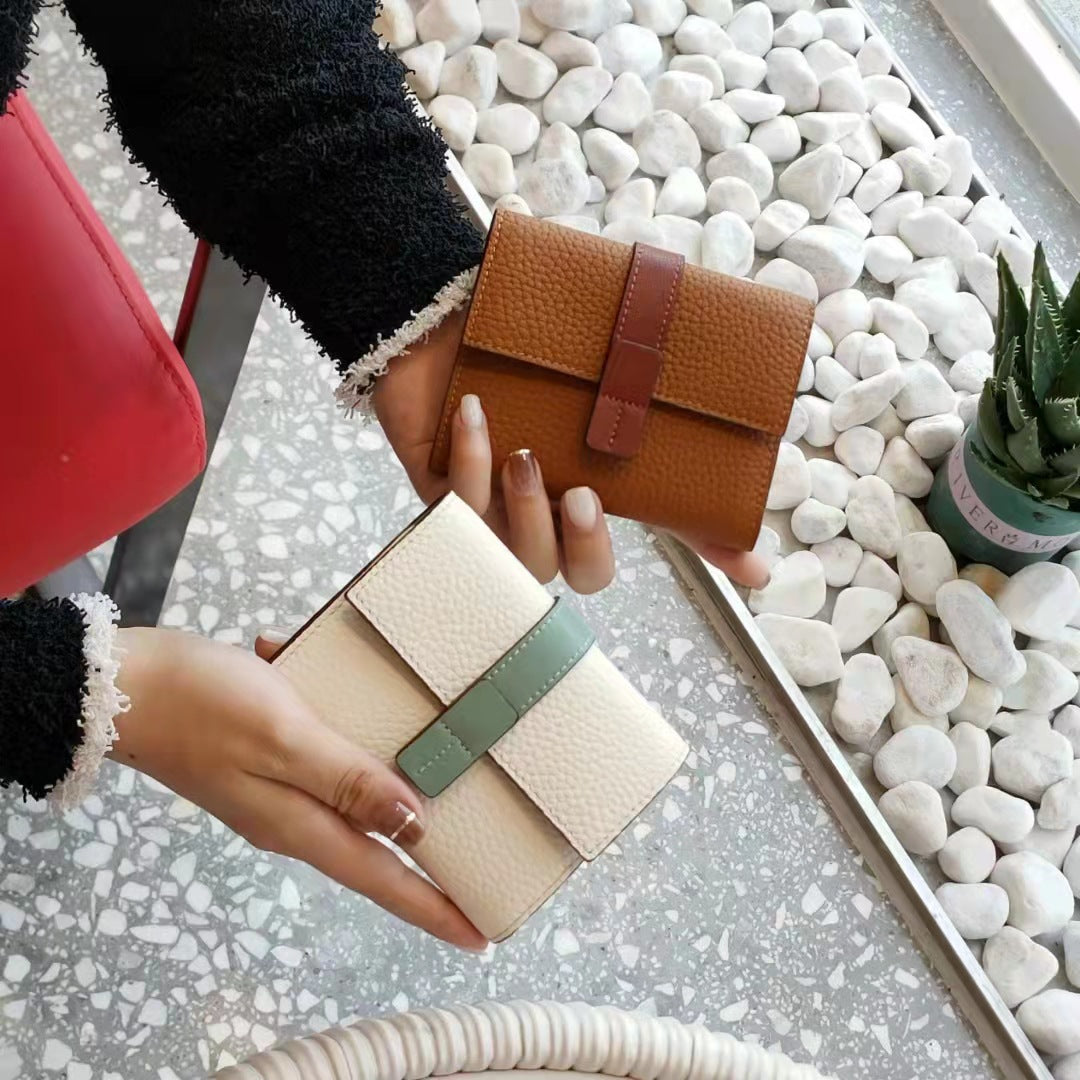 Women's Short First Layer Cowhide Clutch Long Handbags