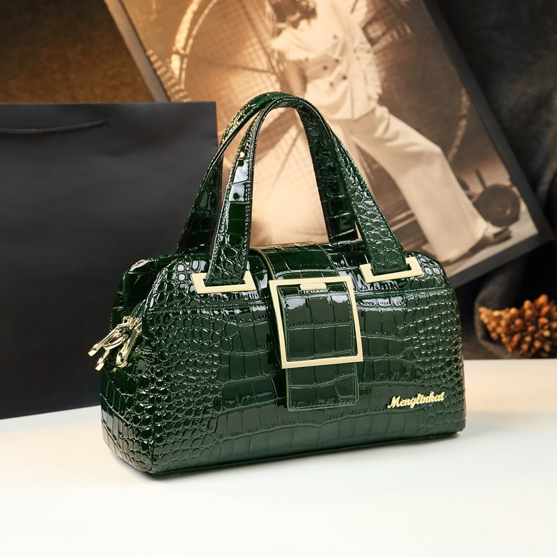 Fashion Pillow Female Crocodile Pattern Genuine Leather Handbags