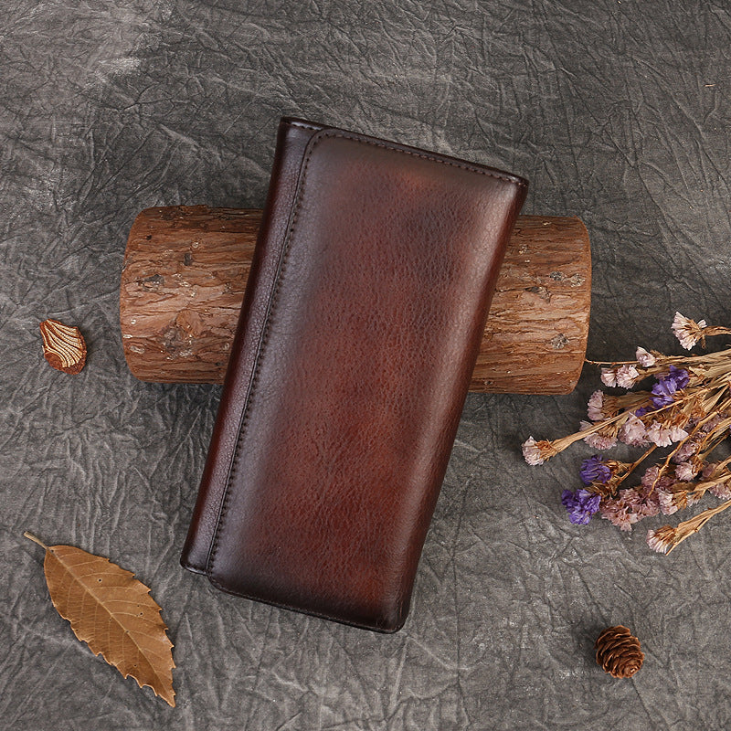 Women's Retro First Layer Cowhide Simple Solid Ladies Wallets