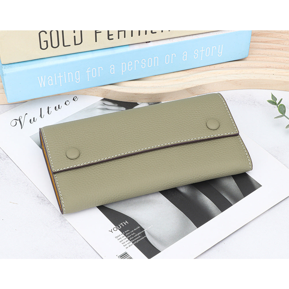 Women's First Layer Cowhide Long Large Capacity Color Matching Purses
