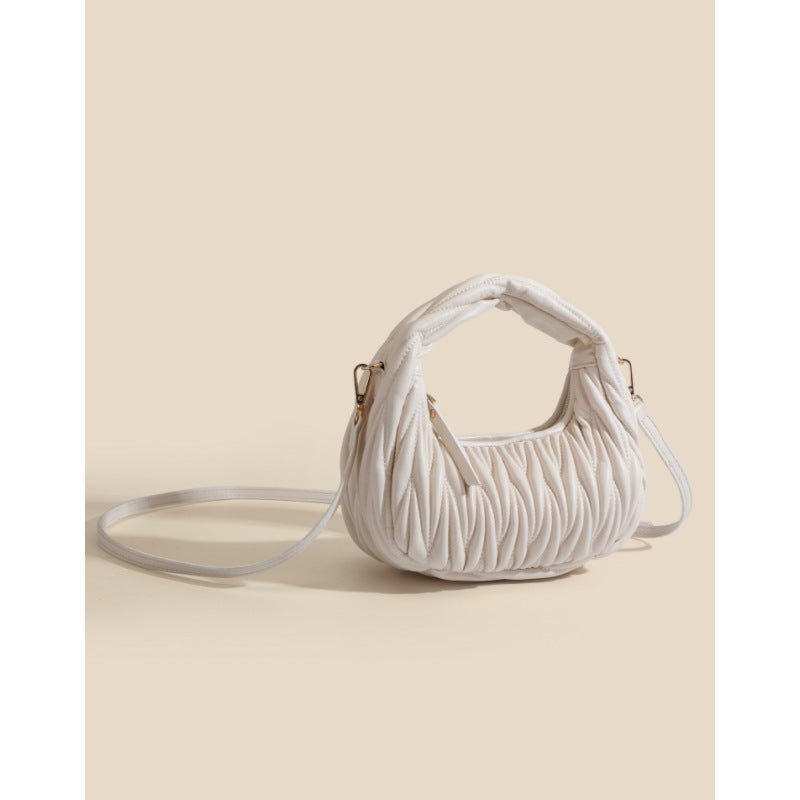 Women's Hand Holding Summer Pleated Crescent Cloud Crossbody Bags