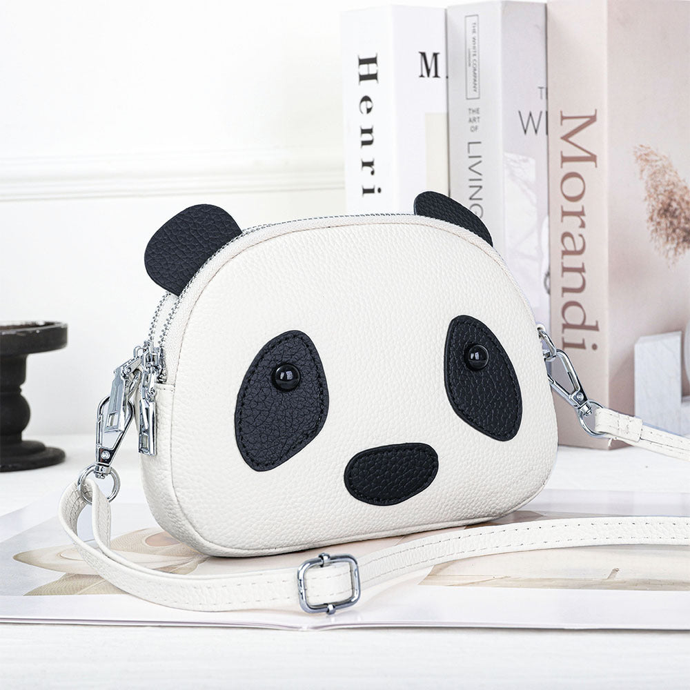 Women's Layer Cowhide Cartoon Cute Panda Fashion Crossbody Bags