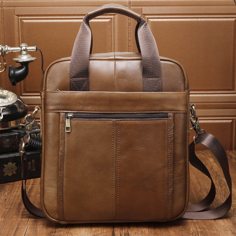 Men's Simple Vertical Design First Layer Cowhide Men's Handbags