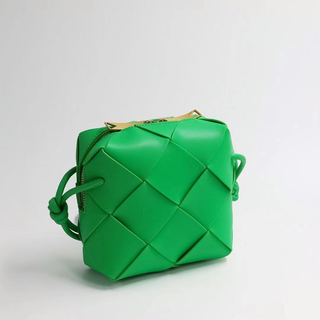 Women's Woven High-grade Genuine Leather Plaid Lunch Crossbody Bags
