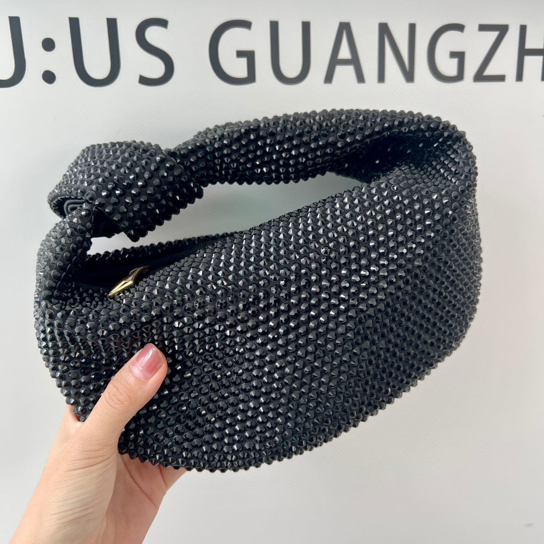 Women's Fashionable Knotted Bright Crystal Large Capacity Handbags