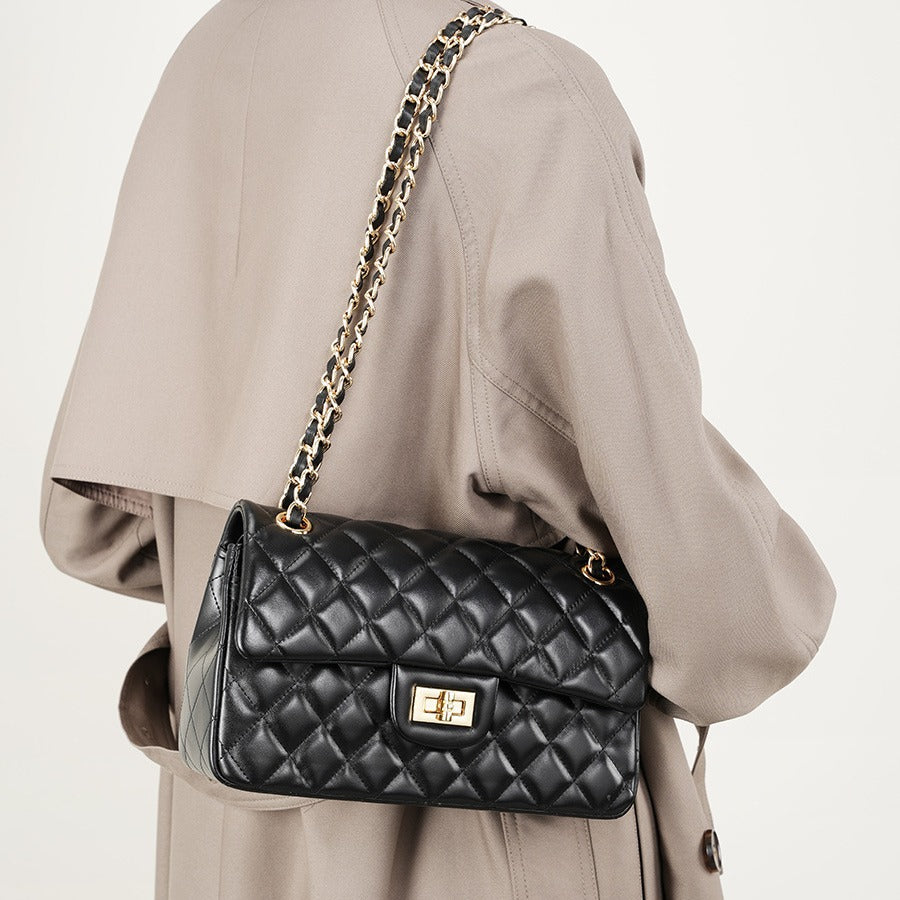 Rhombus Chain First Layer Cowhide Fashion Crossbody Bags