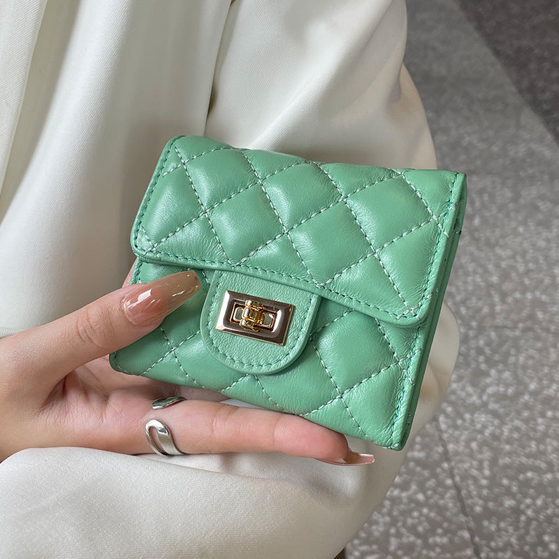 Women's Leather Short Three Folding Compact Diamond Ladies Wallets