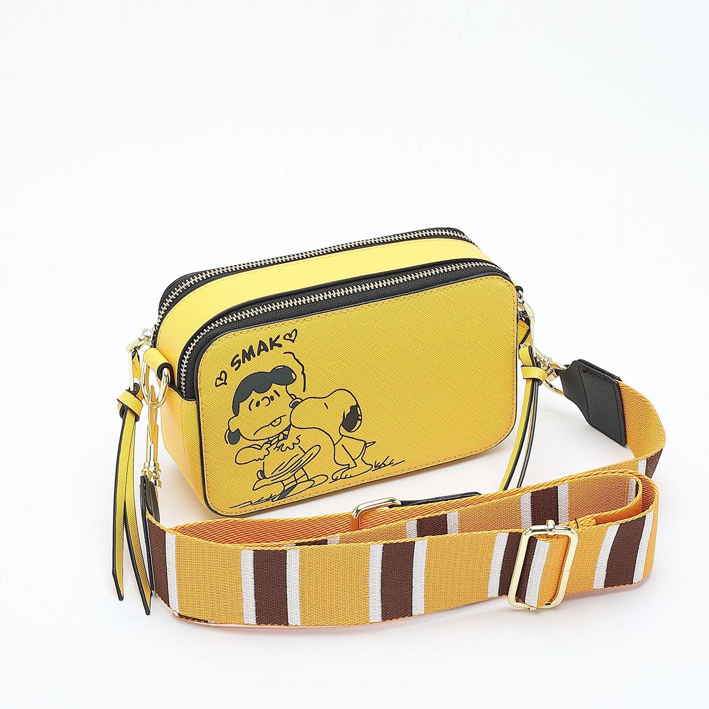 Women's Wide Strap Mark Double Zipper Classic Bags