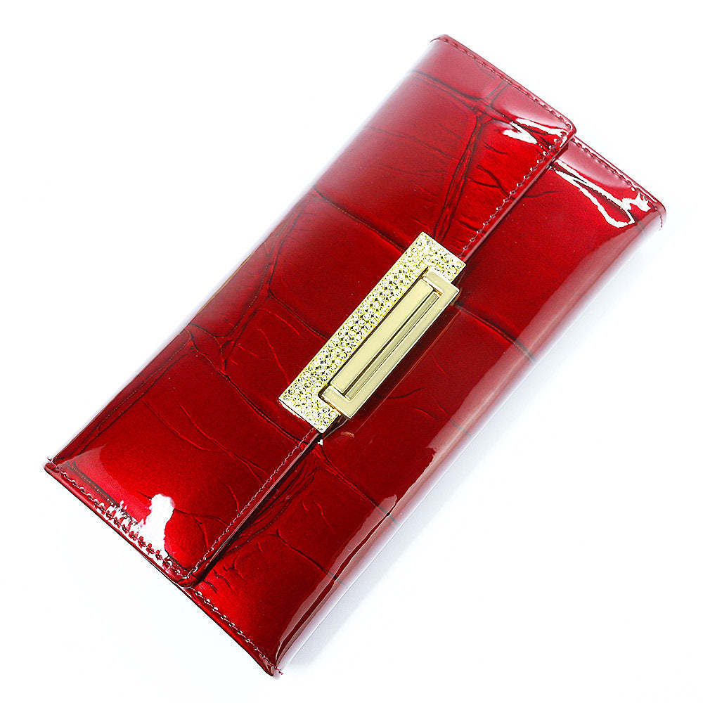 Women's Leather Patent Stone Pattern Clutch Ladies Wallets